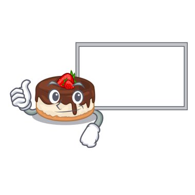 Başparmak yukarı ile Yönetim Kurulu karikatür kek lezzetli bu meyveleri vektör çizim