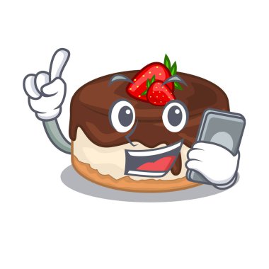 İle telefon karikatür kek lezzetli bu meyveleri vektör çizim