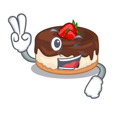 O taze vektör çizim karakter iki parmak kek çilek