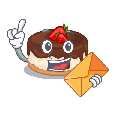 Zarf ile pasta karakter o taze vektör çizim çilek