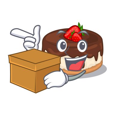 Kutusu ile pasta karakter o taze vektör çizim çilek