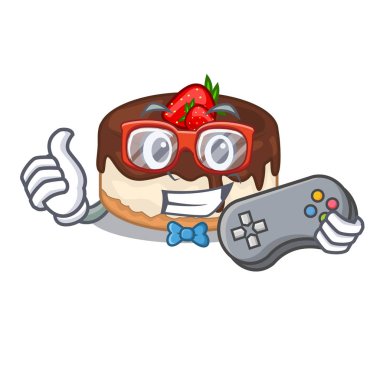 Oyun çilek pasta üzerinde tablo vektör çizim üzerinde çizgi film