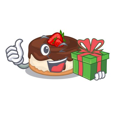 Hediye çilek karikatür kek üzerine yukarıda tablo vektör çizim ile