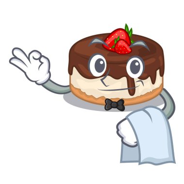 Garson çilek karikatür kek üzerine yukarıda tablo vektör çizim