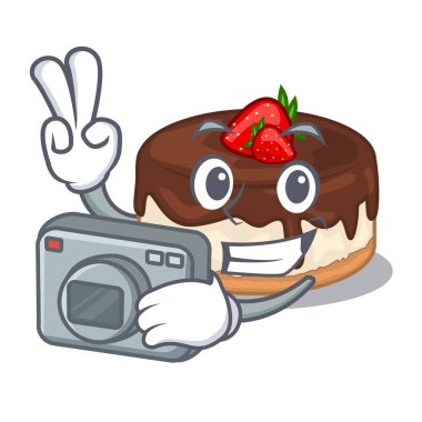 Fotoğrafçı çilek karikatür kek üzerine yukarıda tablo vektör çizim