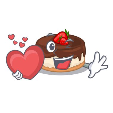 Kalp ile çilek pasta üzerinde tablo vektör çizim karikatür