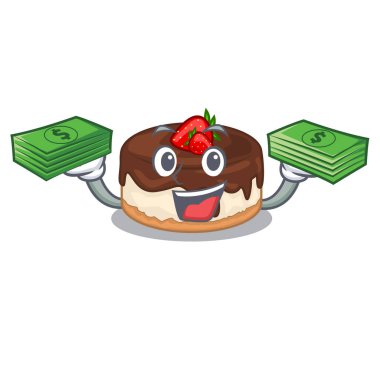 Para ile çilek pasta üzerinde tablo vektör çizim karikatür