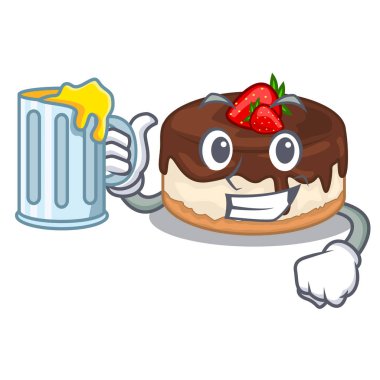 Suyu ile çilek pasta üzerinde tablo vektör çizim karikatür