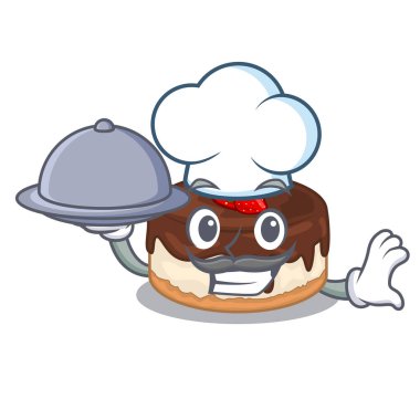 Şef gıda ile karikatür pasta üzerinde tablo vektör çizim üzerinde çilek