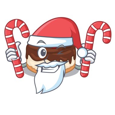 Santa ile şeker kek çilek kremalı maskot vektör çizim üzerinde