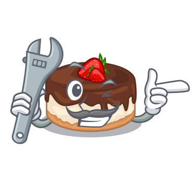 Mekanik kek çilek kremalı maskot vektör çizim üzerinde