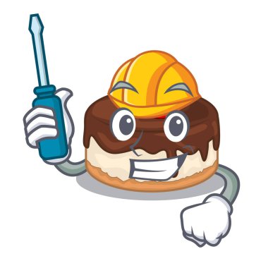 Otomotiv kek çilek kremalı maskot vektör çizim üzerinde