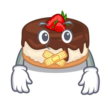 Sessiz kek çilek kremalı maskot vektör çizim üzerinde