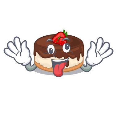 Deli kek çilek kremalı maskot vektör çizim üzerinde