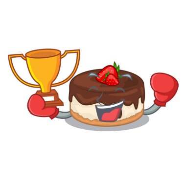 Maskot vektör çizim üzerinde kremalı kek çilek