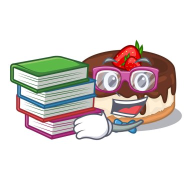 Öğrenci kitap kek çilek kremalı maskot vektör çizim üzerinde ile