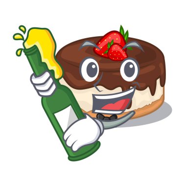 Maskot vektör çizim üzerinde krema ile bira kek çilek ile