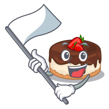 Maskot vektör çizim üzerinde krema ile bayrak kek çilek ile