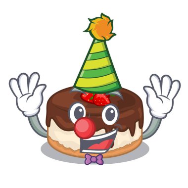Palyaço kek çilek kremalı maskot vektör çizim üzerinde