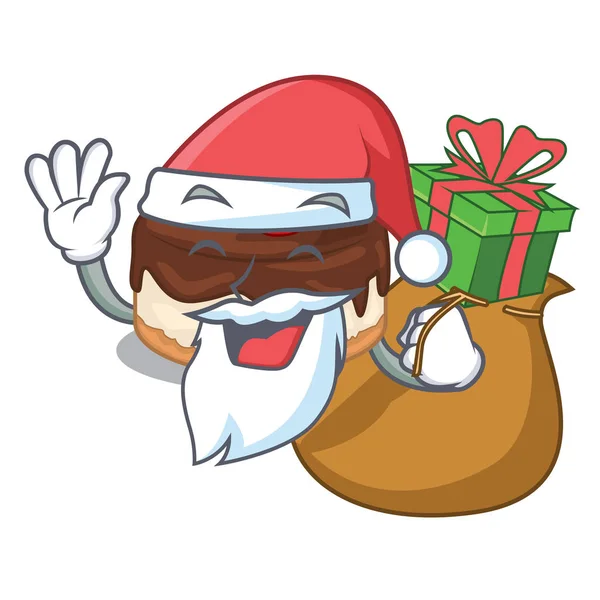 Santa Con Bayas Pastel Regalo Con Crema Ilustración Vector Mascota — Vector de stock