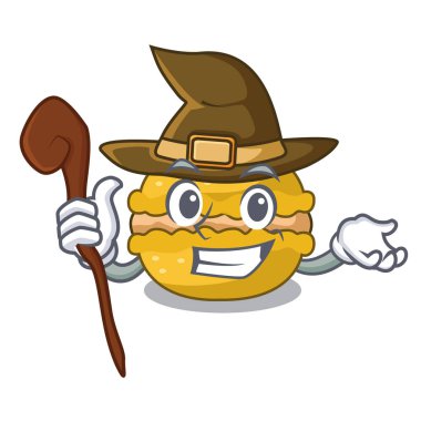 Cadı macarons muz üzerinde karakter komik vektör çizim