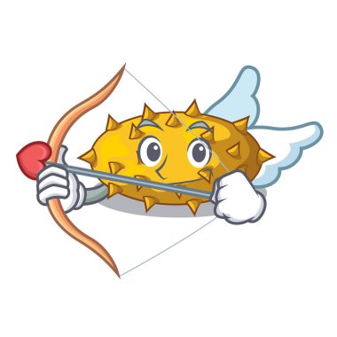 Aşk tanrısı kiwano meyve karikatür tablo vektör çizim üzerinde