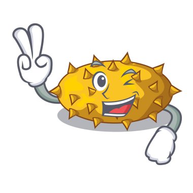 İki parmak meyve Kiwano üzerinde izole maskot illüstrasyon vektör