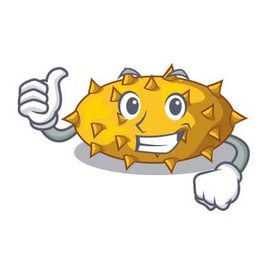 Meyve Kiwano izole maskot vektör çizim üzerinde başparmak