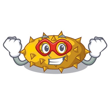 Süper kahraman meyve Kiwano izole maskot vektör çizim üzerinde