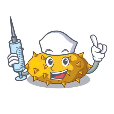 Meyve Kiwano izole maskot vektör çizim üzerinde hemşire