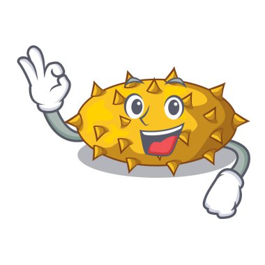 Maskot vektör çizim üzerinde meyve Kiwano izole Tamam