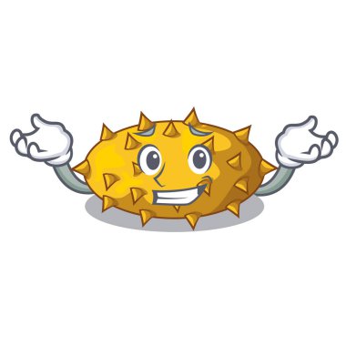 Meyve Kiwano maskotu vektör çizim üzerinde izole sırıtarak