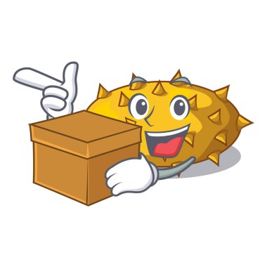 İle meyve Kiwano izole maskot vektör çizim üzerinde kutu