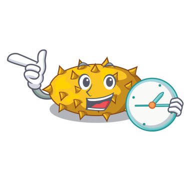 İle meyve Kiwano izole maskot vektör çizim üzerinde saat