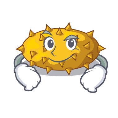 Meyve Kiwano maskotu vektör çizim üzerinde izole sırıtıyor