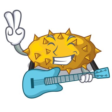 Gitar kiwano meyve ile bir çizgi film vektör çizim şekil