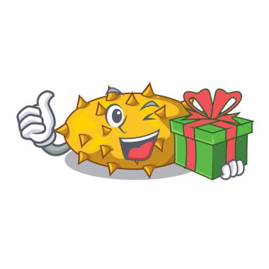 Hediye kiwano meyve ile bir çizgi film vektör çizim şekil