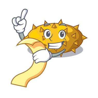 Menü kiwano meyve ile bir çizgi film vektör çizim şekil