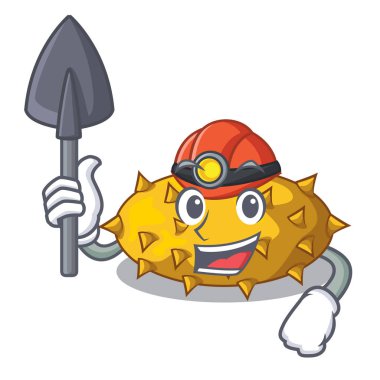 Madenci kiwano meyve şeklinde bir çizgi film illüstrasyon vektör