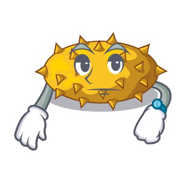 Bir karakter vektör illüstrasyon izole Kiwano meyve bekliyor