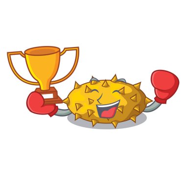 Bir karakter vektör illüstrasyon izole boks şampiyonu Kiwano meyve