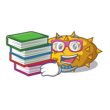 Öğrenci kitap bir karakter vektör illüstrasyon izole Kiwano meyve ile