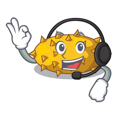 Kiwano meyve bir karakter vektör illüstrasyon izole kulaklık ile