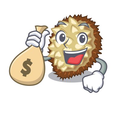 Bir çizgi film vektör illüstrasyon izole para çanta marang meyve ile