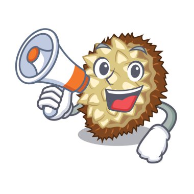 Bir çizgi film vektör illüstrasyon izole megafon marang meyve ile