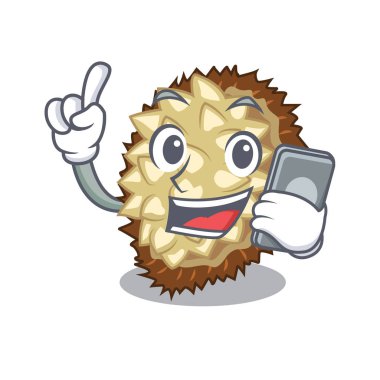 Bir çizgi film vektör illüstrasyon izole telefon marang meyve ile