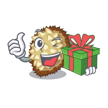 Glas karakter vektör çizim ile hediye sulu marang meyve