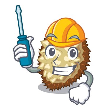 Otomotiv meyve marang maskotu vektör çizim içinde yer alır