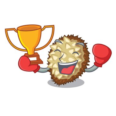 Kazanan meyve marang boks maskot vektör çizim içinde yer alır