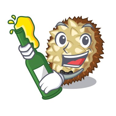 Bira ile meyve marang maskotu vektör çizim içinde yer alır